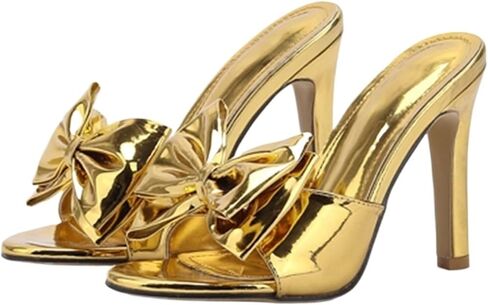 Women’s Bow Stiletto Heels Open Toe Mules Slip on Heeled Sandals Silver Gold Wedding Dress Heel Sandals in Saudi Arabia