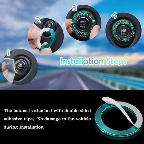 محركات السيارات تبدأ في إيقاف الملحقات للديكور الداخلي للسيارة ملصق حجر الراين بلينغ سيارة دفع زر التشغيل غطاء / حلقة مفتاح الإشعال ومقبض حلقة بلينغ جوهرة ملونة in Kuwait