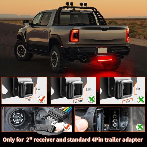 Hitch Strobe Light, 7 Pin Hitch Light Cover 12V to 24V LED Chips 7 Strobe Lighting and 6 Modes of Full Running Lighting Fit 2" Receiver for Tow Truck Chevy Ford GMC Dodge RAM Jeep ATV Van SUV in Saudi Arabia