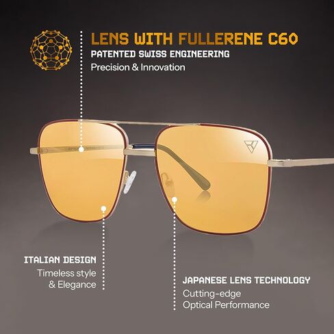 Hyperlight Aviator Red Fullerene C60 UV & bluelight daily shades for men. Unisex luxury sunglasses for women, designer sunglasses for men. Fashion branded harmonized white light eyeglasses w/case in Saudi Arabia