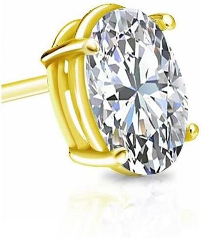 1/5 to 3/4 Carat Lab Grown Diamond Oval Shape Single Stud Earring in 14k White or Yellow Gold (E-F, VS-SI, cttw) 4-Prong Basket Push Back by Diamond Wish in Saudi Arabia