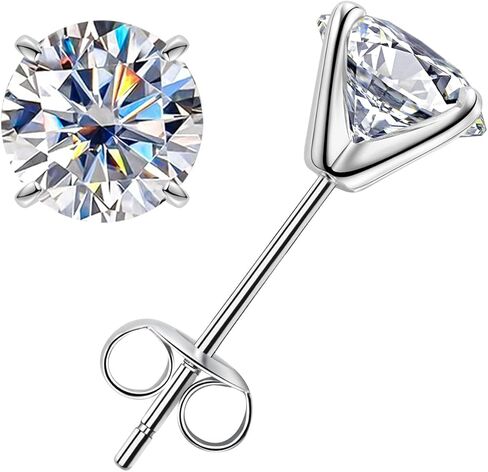 أقراط مويسانيتي من الذهب الأبيض عيار 14 قيراط 2 قيراط D اللون FL Lab Grown Diamond من الذهب الصلب الحقيقي 4 شقوق لا تسبب الحساسية للنساء والرجال in Kuwait