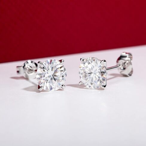 أقراط مويسانيتي من الذهب الأبيض عيار 14 قيراط 2 قيراط D اللون FL Lab Grown Diamond من الذهب الصلب الحقيقي 4 شقوق لا تسبب الحساسية للنساء والرجال in Kuwait