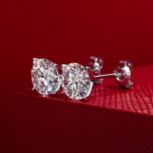 أقراط مويسانيتي من الذهب الأبيض عيار 14 قيراط 2 قيراط D اللون FL Lab Grown Diamond من الذهب الصلب الحقيقي 4 شقوق لا تسبب الحساسية للنساء والرجال in Kuwait