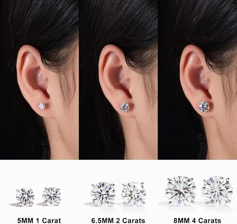 أقراط مويسانيتي من الذهب الأبيض عيار 14 قيراط 2 قيراط D اللون FL Lab Grown Diamond من الذهب الصلب الحقيقي 4 شقوق لا تسبب الحساسية للنساء والرجال in Kuwait