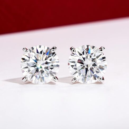 أقراط مويسانيتي من الذهب الأبيض عيار 14 قيراط 2 قيراط D اللون FL Lab Grown Diamond من الذهب الصلب الحقيقي 4 شقوق لا تسبب الحساسية للنساء والرجال in Kuwait