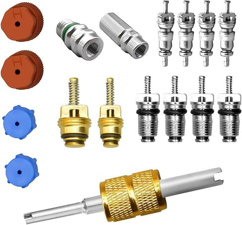 17 PCS Air Conditioning Valve Core Kit, R12 R134A A/C Ducts Pressure Caps and Service Valves, Universal Valve Core A/C Refrigeration SystemKit, for Most Cars (Multicolored) in Saudi Arabia
