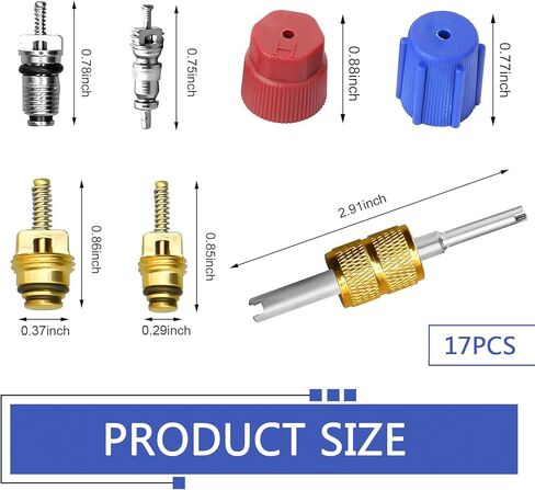 17 PCS Air Conditioning Valve Core Kit, R12 R134A A/C Ducts Pressure Caps and Service Valves, Universal Valve Core A/C Refrigeration SystemKit, for Most Cars (Multicolored) in Saudi Arabia