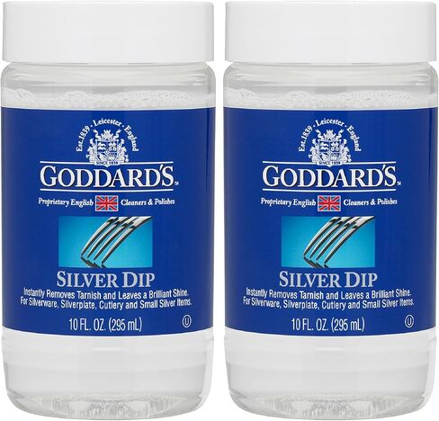 غمس تنظيف الفضة من جودارد - محلول منظف المجوهرات الفضية للأعمال المعدنية المخرمة والأشياء الصغيرة - مزيل تشويه للاستخدام الاحترافي (عبوة من قطعتين) in Kuwait