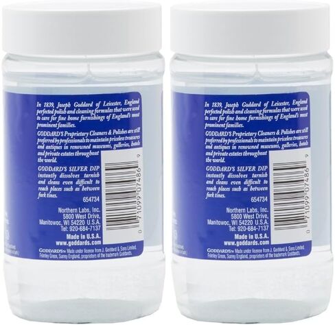 غمس تنظيف الفضة من جودارد - محلول منظف المجوهرات الفضية للأعمال المعدنية المخرمة والأشياء الصغيرة - مزيل تشويه للاستخدام الاحترافي (عبوة من قطعتين) in Kuwait