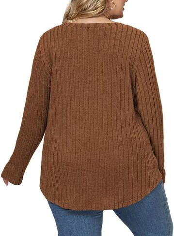 حجم كبير بلايز المرأة موضة كم طويل عادية شيك Crewneck بلوزات العصرية لينة البلوز تونك الكرمل 2XL in Saudi Arabia