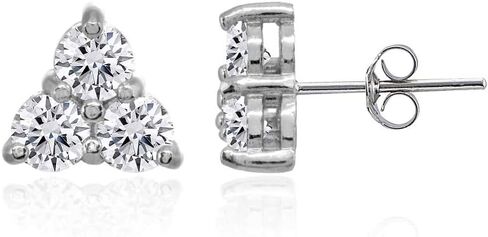 Sterling Silver Three Stone Round Cubic Zirconia Cluster Triangle Stud Earrings in Saudi Arabia