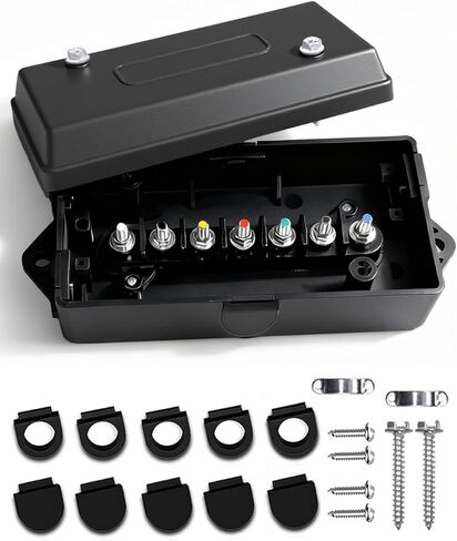 7-Way Trailer Cord with Waterproof 7-Gang Junction Box Kit - 5FT Heavy Duty 7 Pin Wiring Harness & 12V Breakaway Switch for RV, Camper, Boat Trailers in Saudi Arabia