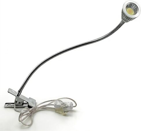 5W 3 Colors LED COB Clip on Light Silver 19.68 INCH 50 CM Tube Desk Flexible Table Bed Lamp Work Home Design Lighting 110V 220V 85V - 265V AC with US Plug Switch on Off 500LM (Silver) in Kuwait