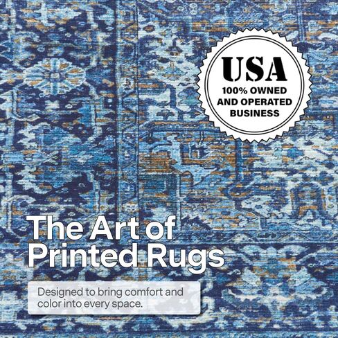 سجادة RealLife قابلة للغسل في الغسالة - سجادة غرفة المعيشة وغرفة النوم والحمام والمطبخ ومدخل المكتب - مبطنة منخفضة الوبر مقاومة للبقع - بوهو فينتاج تقليدي - لايل - أزرق 2'6" × 8' in Kuwait