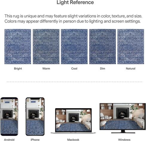 سجادة RealLife قابلة للغسل في الغسالة - سجادة غرفة المعيشة وغرفة النوم والحمام والمطبخ ومدخل المكتب - مبطنة منخفضة الوبر مقاومة للبقع - بوهو فينتاج تقليدي - لايل - أزرق 2'6" × 8' in Kuwait