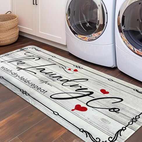 Laundry Room Rug Runner, 20"X47" Laundry Organization Waterproof Non Slip Mat Text Design Rug Machine Washable Large Bathroom Rugs Stylish Versatile Laundry Room Rugs Decor in Saudi Arabia
