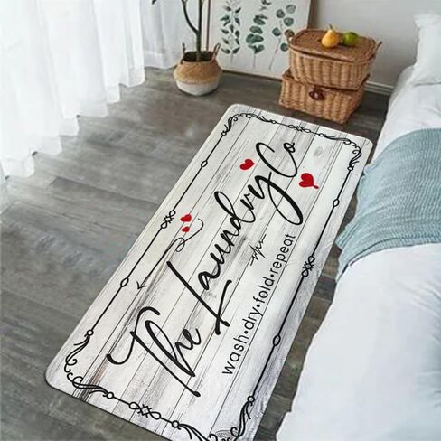 Laundry Room Rug Runner, 20"X47" Laundry Organization Waterproof Non Slip Mat Text Design Rug Machine Washable Large Bathroom Rugs Stylish Versatile Laundry Room Rugs Decor in Saudi Arabia