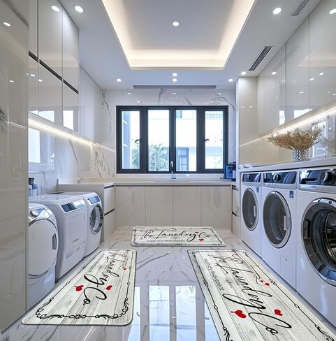 Laundry Room Rug Runner, 20"X47" Laundry Organization Waterproof Non Slip Mat Text Design Rug Machine Washable Large Bathroom Rugs Stylish Versatile Laundry Room Rugs Decor in Saudi Arabia