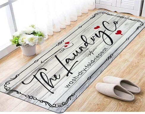 Laundry Room Rug Runner, 20"X47" Laundry Organization Waterproof Non Slip Mat Text Design Rug Machine Washable Large Bathroom Rugs Stylish Versatile Laundry Room Rugs Decor in Saudi Arabia