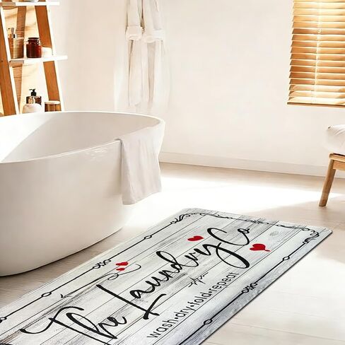 Laundry Room Rug Runner, 20"X47" Laundry Organization Waterproof Non Slip Mat Text Design Rug Machine Washable Large Bathroom Rugs Stylish Versatile Laundry Room Rugs Decor in Saudi Arabia