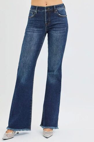 Risen Classic Tummy Control Mid Rise 33" Inseam Flare Jeans- Ivory Gem in Saudi Arabia