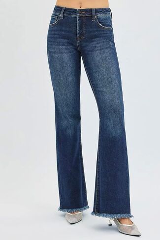 Risen Classic Tummy Control Mid Rise 33" Inseam Flare Jeans- Ivory Gem in Saudi Arabia