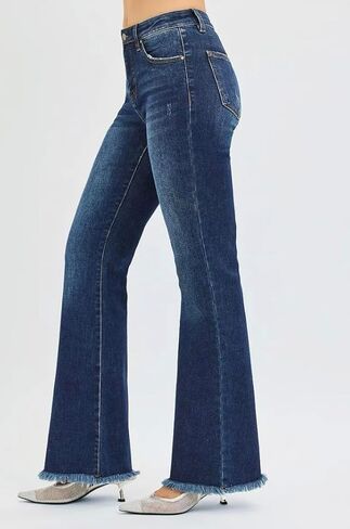 Risen Classic Tummy Control Mid Rise 33" Inseam Flare Jeans- Ivory Gem in Saudi Arabia