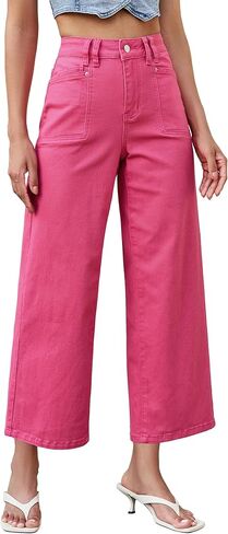 luvamia Wide Leg Jeans Woman Cropped Trendy Patch Pocket High Waisted 2026 Baggy Loose Straight Leg Stretchy Denim Pants in Saudi Arabia