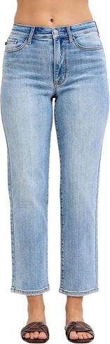 Judy Blue High Waist Classic Light Wash Ankle Straight Jeans, Inseam 28" in Saudi Arabia