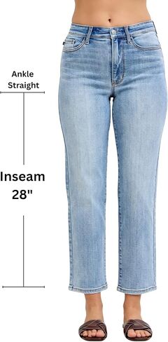 Judy Blue High Waist Classic Light Wash Ankle Straight Jeans, Inseam 28" in Saudi Arabia