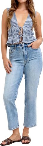 Judy Blue High Waist Classic Light Wash Ankle Straight Jeans, Inseam 28" in Saudi Arabia
