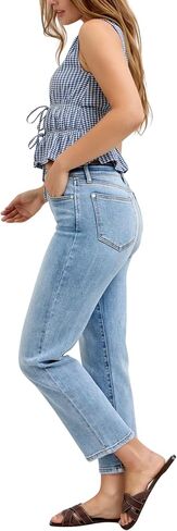 Judy Blue High Waist Classic Light Wash Ankle Straight Jeans, Inseam 28" in Saudi Arabia