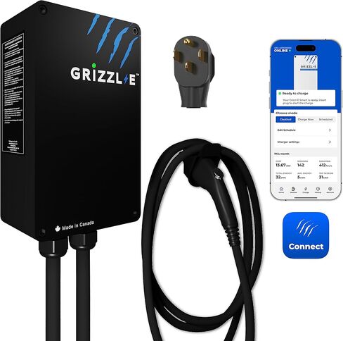 Grizzl-E Classic Connect 40A / 9.6 kW Level 2 EV Charger، UL تم اختباره واعتماده، Energy Star، علبة معدنية داخلية / خارجية محطة شحن حائط ذكية للسيارة الكهربائية، NEMA 14-50، J1772، أسود in Kuwait
