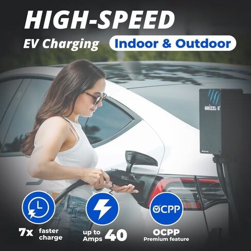 Grizzl-E Classic Connect 40A / 9.6 kW Level 2 EV Charger، UL تم اختباره واعتماده، Energy Star، علبة معدنية داخلية / خارجية محطة شحن حائط ذكية للسيارة الكهربائية، NEMA 14-50، J1772، أسود in Kuwait