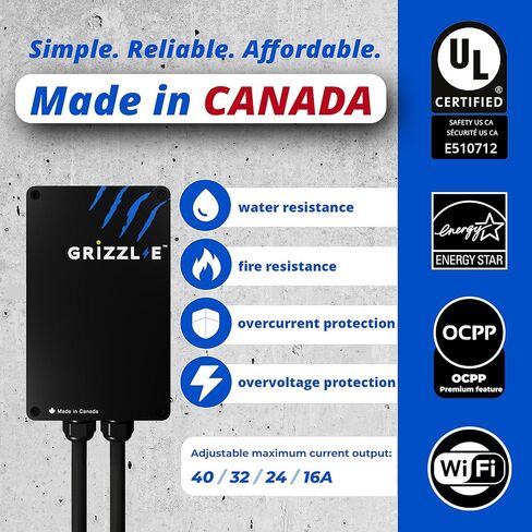 Grizzl-E Classic Connect 40A / 9.6 kW Level 2 EV Charger، UL تم اختباره واعتماده، Energy Star، علبة معدنية داخلية / خارجية محطة شحن حائط ذكية للسيارة الكهربائية، NEMA 14-50، J1772، أسود in Kuwait