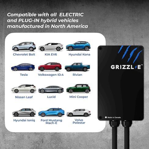 Grizzl-E Classic Connect 40A / 9.6 kW Level 2 EV Charger، UL تم اختباره واعتماده، Energy Star، علبة معدنية داخلية / خارجية محطة شحن حائط ذكية للسيارة الكهربائية، NEMA 14-50، J1772، أسود in Kuwait