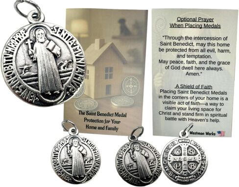Westmon Works St Benedict Medal Set Authentic Italian Metal Medallions with Protection and USA Made Explanation Card Catholic Home & Family Blessing, Four Medals One Card in Saudi Arabia