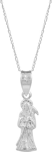 Sterling Silver Santa Muerte Pendant Necklace, 0.59" Religious Amulet with 20" Chain, Unisex Protection Jewelry, .925 Mexican Silver Devotional Charm with Gift Box in Saudi Arabia