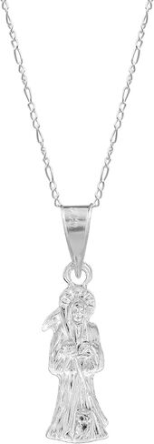 Sterling Silver Santa Muerte Pendant Necklace, 0.59" Religious Amulet with 20" Chain, Unisex Protection Jewelry, .925 Mexican Silver Devotional Charm with Gift Box in Saudi Arabia
