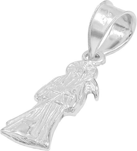 Sterling Silver Santa Muerte Pendant Necklace, 0.59" Religious Amulet with 20" Chain, Unisex Protection Jewelry, .925 Mexican Silver Devotional Charm with Gift Box in Saudi Arabia