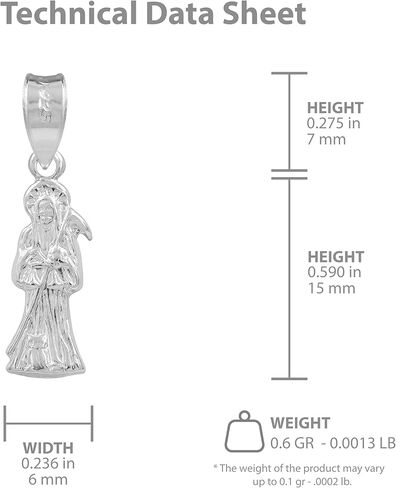 Sterling Silver Santa Muerte Pendant Necklace, 0.59" Religious Amulet with 20" Chain, Unisex Protection Jewelry, .925 Mexican Silver Devotional Charm with Gift Box in Saudi Arabia