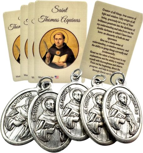 Westmon Works St Thomas Aquinas Medal Set Italian Medallion Laminated Made in the USA Holy Card, Pack of 5 in Saudi Arabia
