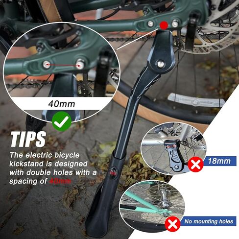 Bike Kickstand 24"-29", PSLER Adjustable Non-Slip Electric Bike Kickstand Kick Stand for Ebike Mountain Bike Adult Bikes with 2 Holes(40mm) in Saudi Arabia