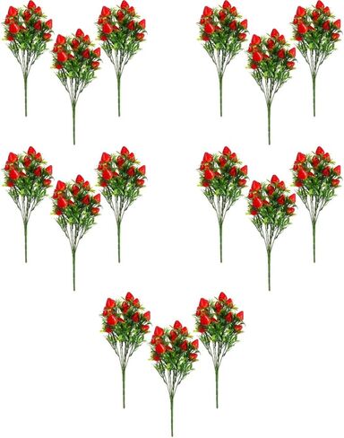 DOITOOL 15Pcs Artificial Strawberry Stem Bouquet 10.5 Inch Faux Strawberry Branches for Home Decor DIY Festival Party Decoration in Saudi Arabia