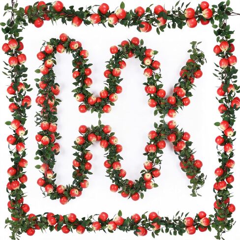 3 Pcs Artificial Apple Garland 57inch Fake Apples Bunch Strings with Stem and Leaves Fruit Hanging Vines Decorations for Kitchen Table Centerpieces Wall Party Birthday in Saudi Arabia