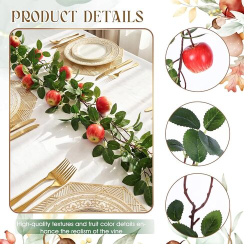 3 Pcs Artificial Apple Garland 57inch Fake Apples Bunch Strings with Stem and Leaves Fruit Hanging Vines Decorations for Kitchen Table Centerpieces Wall Party Birthday in Saudi Arabia
