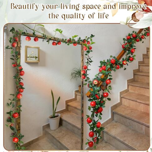 3 Pcs Artificial Apple Garland 57inch Fake Apples Bunch Strings with Stem and Leaves Fruit Hanging Vines Decorations for Kitchen Table Centerpieces Wall Party Birthday in Saudi Arabia