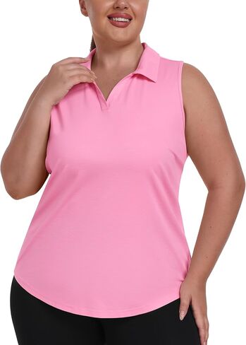 MoFiz Women's Plus Size Sleeveless Golf Polo Shirt Racerback V-Neck Pickleball Golf Tops Summer Workout Collared Tennis Tops in Saudi Arabia