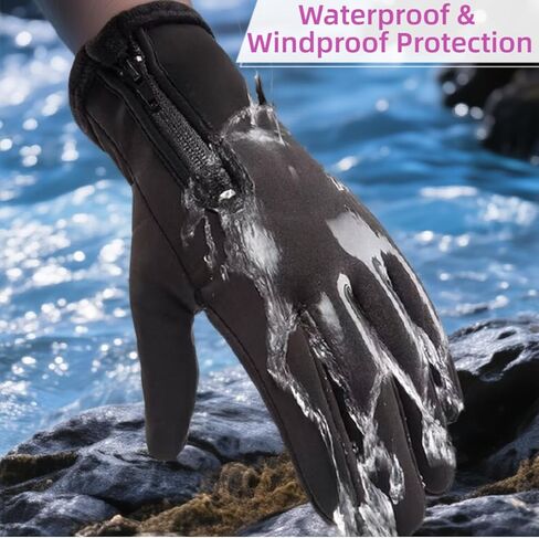 Men and Women’s 5-Layer Thermal Insulated Waterproof Windproof Warm Winter Snow Gloves with Zipper, Touchscreen Compatible for Skiing Hiking Cycling Running -10℉ Cold Weather in Saudi Arabia